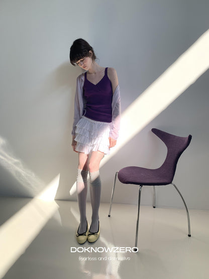 DKZ OFFICIAL Twist Knot Knit V-neck Layered Slim Women&