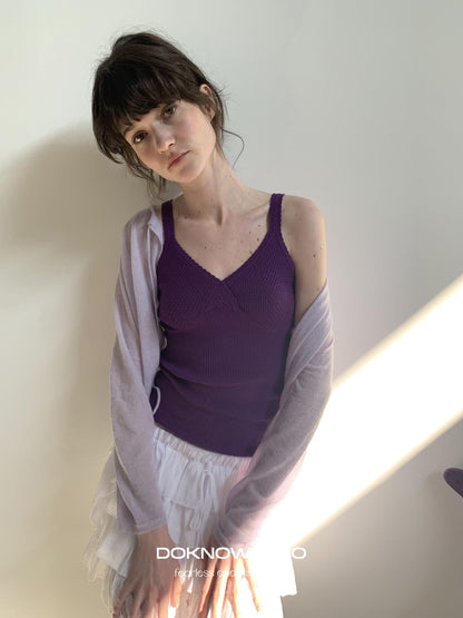 DKZ OFFICIAL Twist Knot Knit V-neck Layered Slim Women&