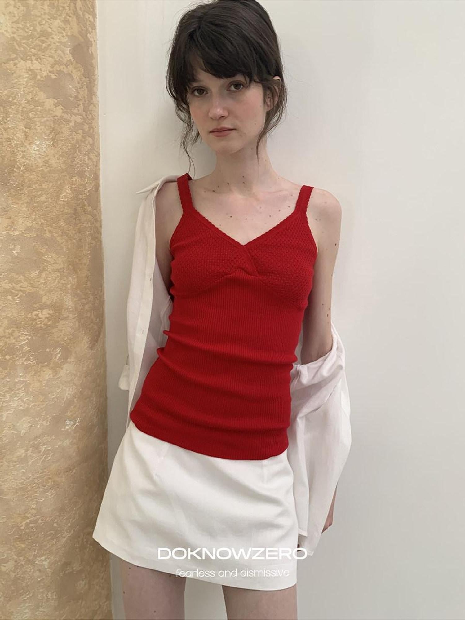 DKZ OFFICIAL Twist Knot Knit V-neck Layered Slim Women&