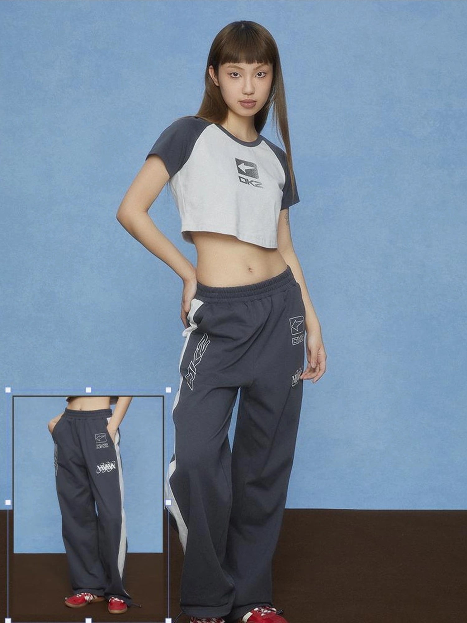 DKZ OFFICIAL Two Tone Cuffed Drawstring Wide Leg Sweatpants