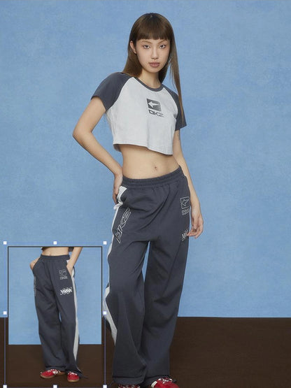 DKZ OFFICIAL Two Tone Cuffed Drawstring Wide Leg Sweatpants