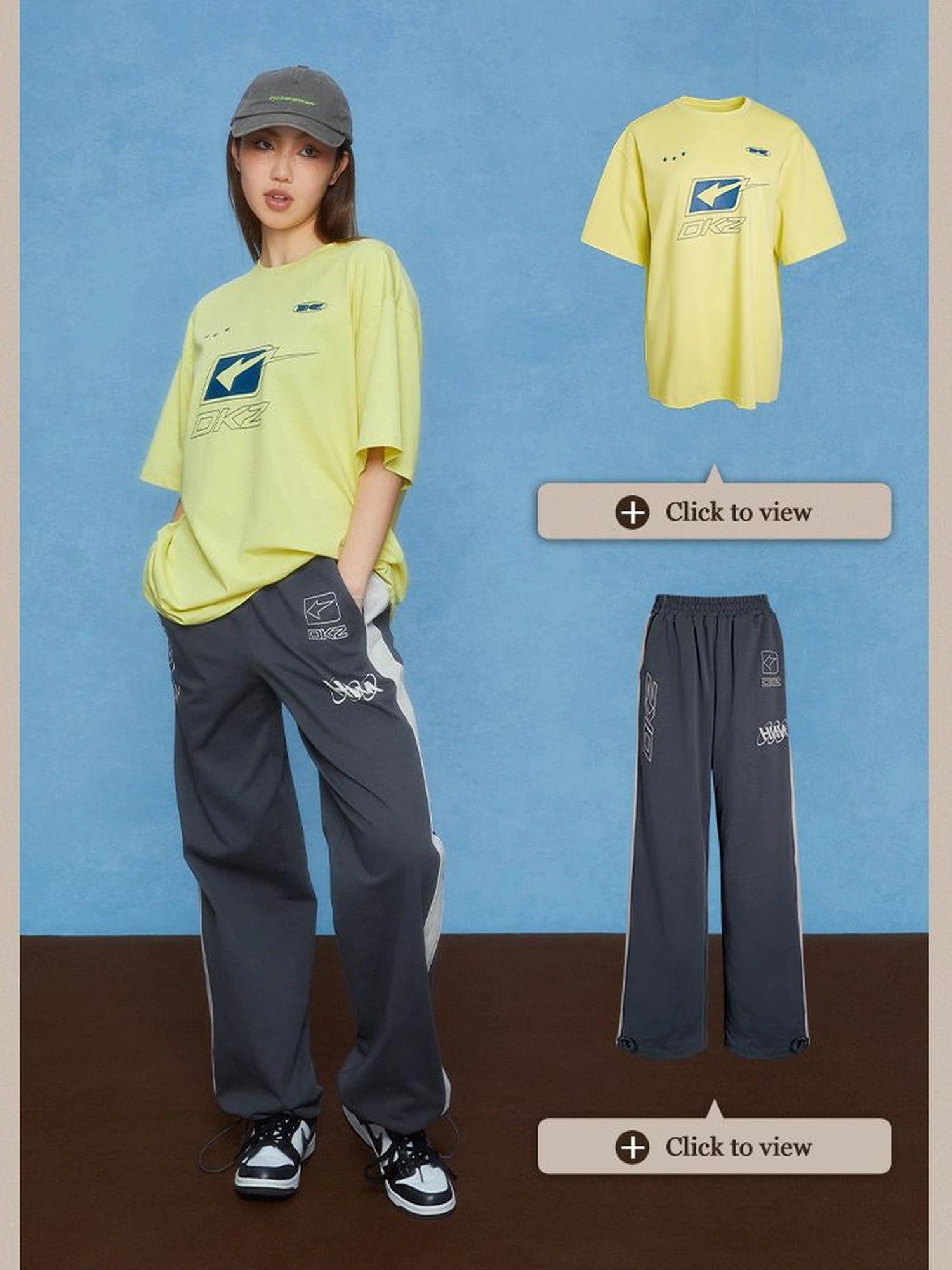 DKZ OFFICIAL Two Tone Cuffed Drawstring Wide Leg Sweatpants