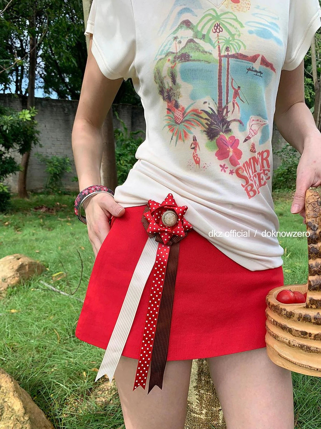 DKZ OFFICIAL Two Way Convertible Detachable Badge Red A Line Skirt Shorts