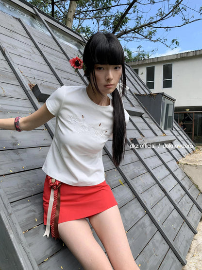 DKZ OFFICIAL Two Way Convertible Detachable Badge Red A Line Skirt Shorts