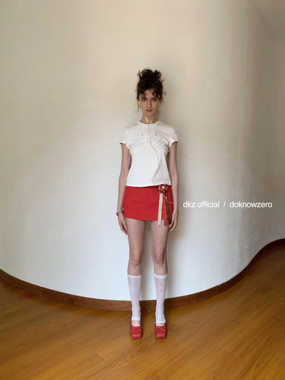 DKZ OFFICIAL Two Way Convertible Detachable Badge Red A Line Skirt Shorts