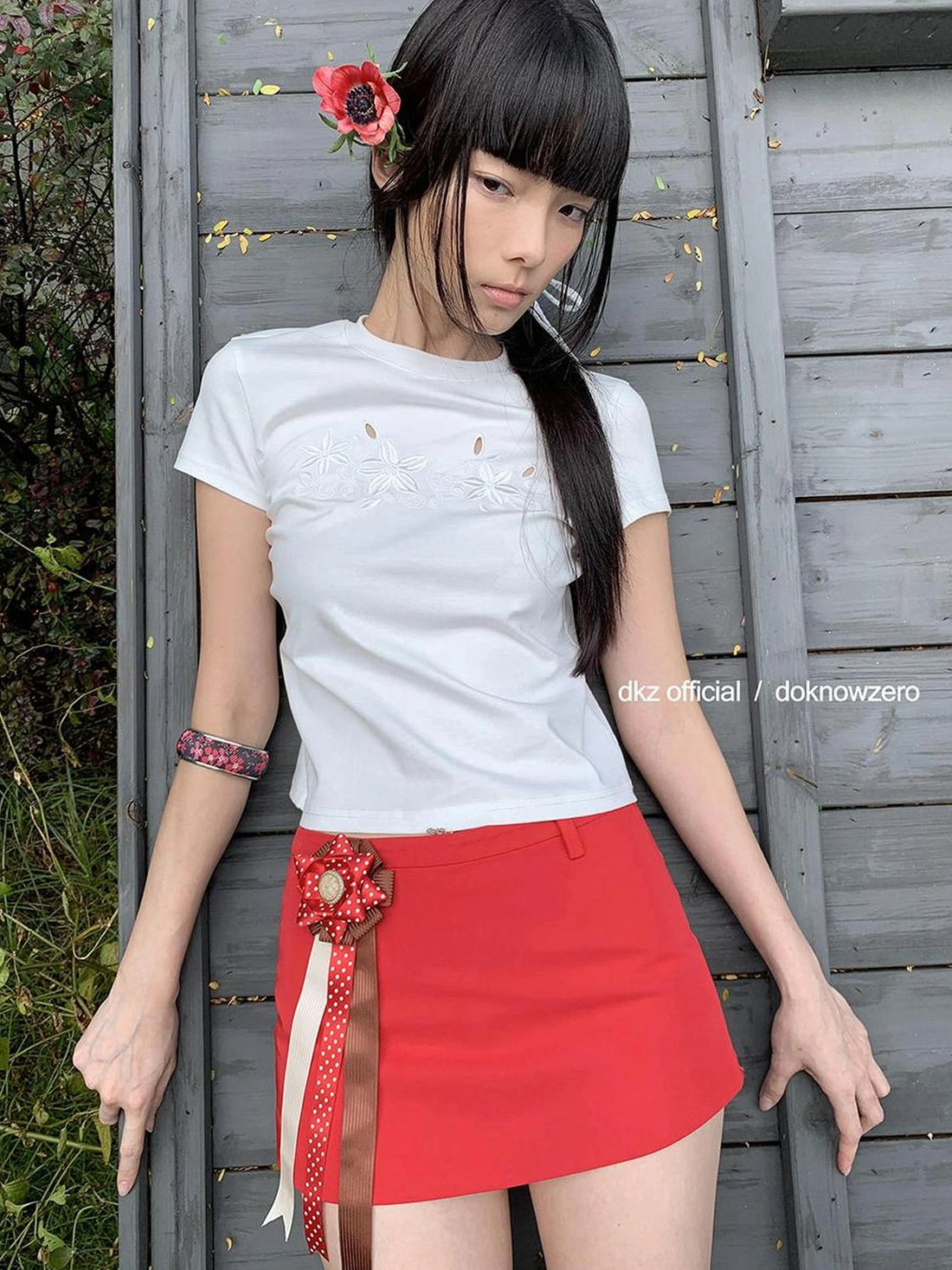 DKZ OFFICIAL Two Way Convertible Detachable Badge Red A Line Skirt Shorts