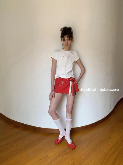 DKZ OFFICIAL Two Way Convertible Detachable Badge Red A Line Skirt Shorts