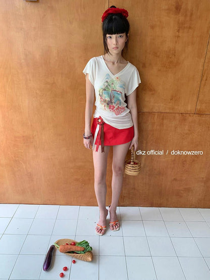 DKZ OFFICIAL Two Way Convertible Detachable Badge Red A Line Skirt Shorts