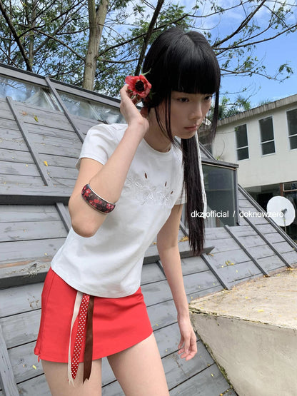 DKZ OFFICIAL Two Way Convertible Detachable Badge Red A Line Skirt Shorts