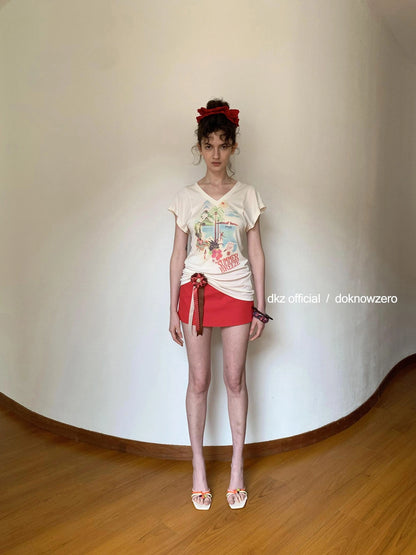 DKZ OFFICIAL Two Way Convertible Detachable Badge Red A Line Skirt Shorts