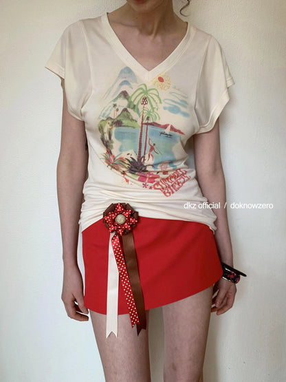 DKZ OFFICIAL Two Way Convertible Detachable Badge Red A Line Skirt Shorts