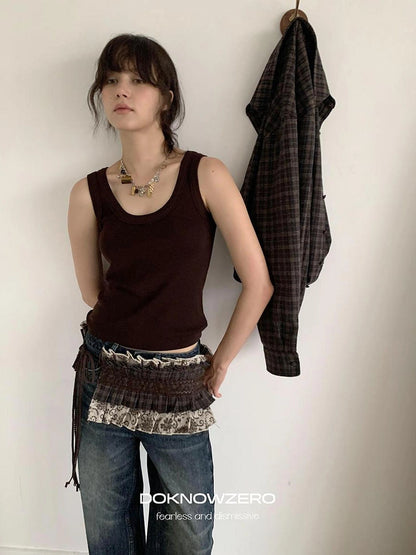 DKZ OFFICIAL U Neck Knitted Sleeveless Vest For Women Autumn Slim Fit Basic Innerwear