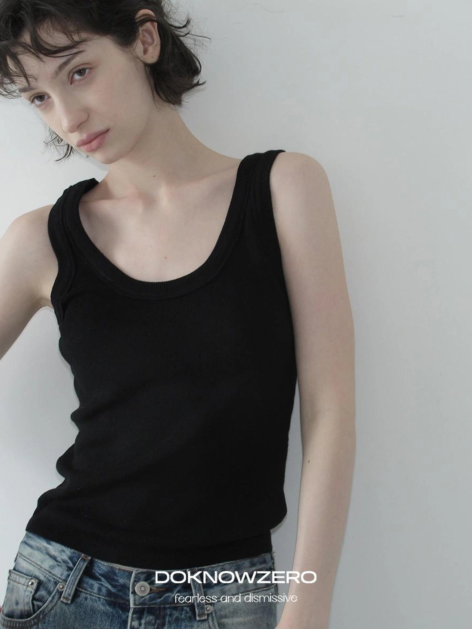 DKZ OFFICIAL U Neck Knitted Sleeveless Vest For Women Autumn Slim Fit Basic Innerwear