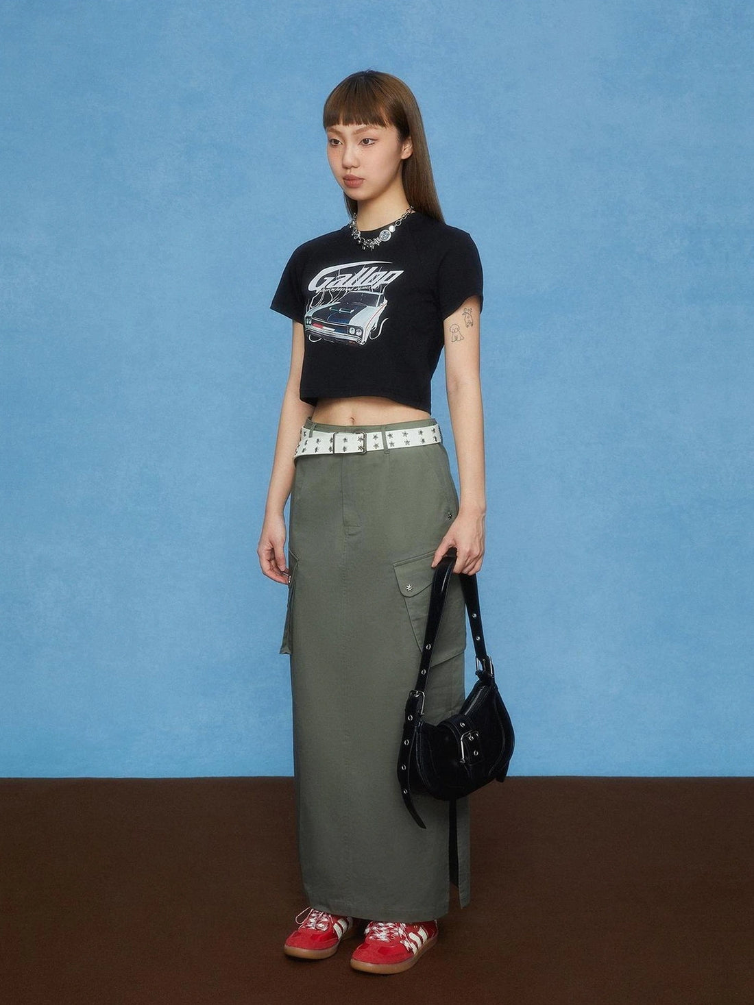 DKZ OFFICIAL Utility Green A Line Cargo Skirt With Slit