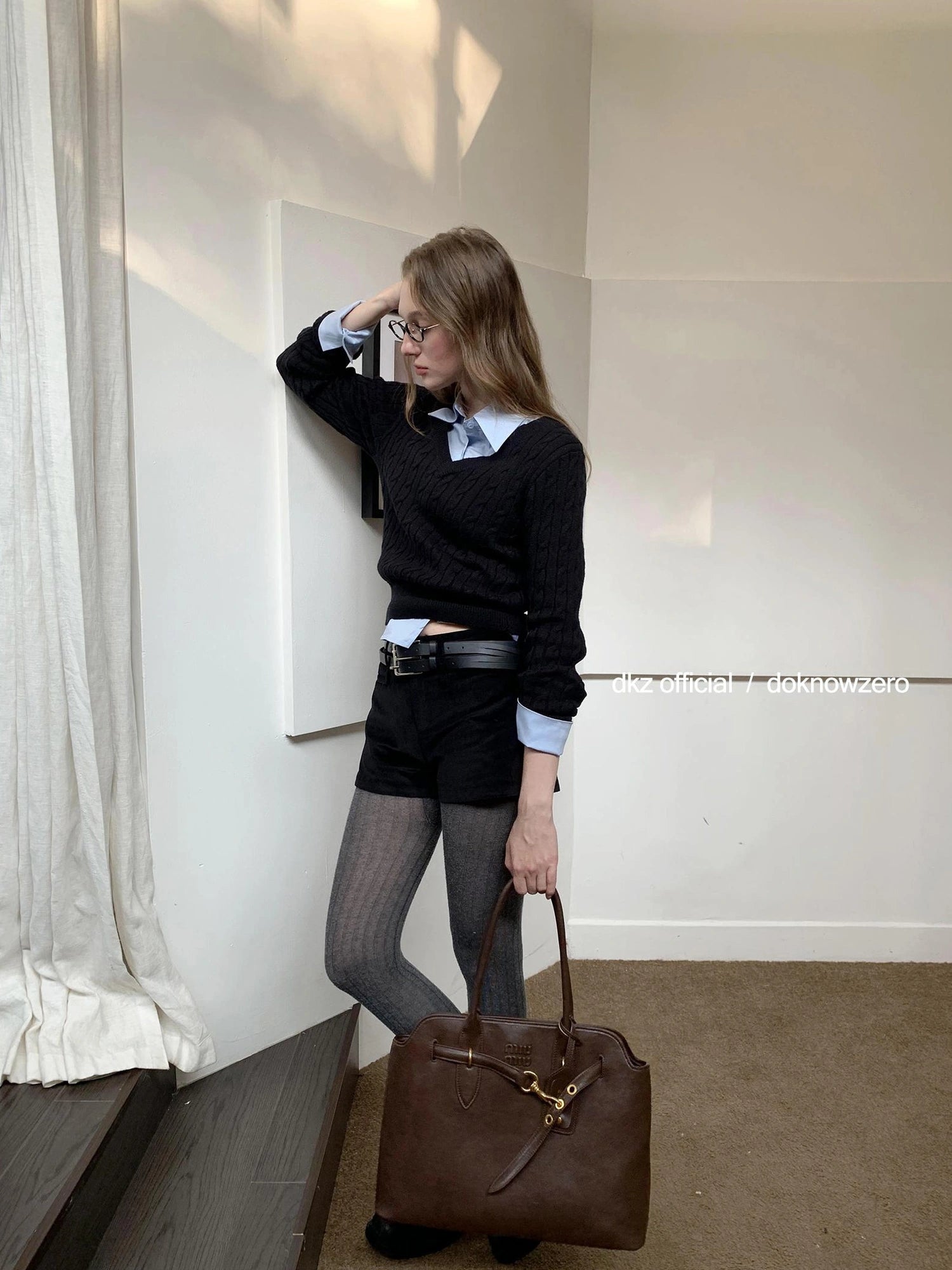 DKZ OFFICIAL V-Neck Cable Knit Sweater Women Autumn Winter Retro