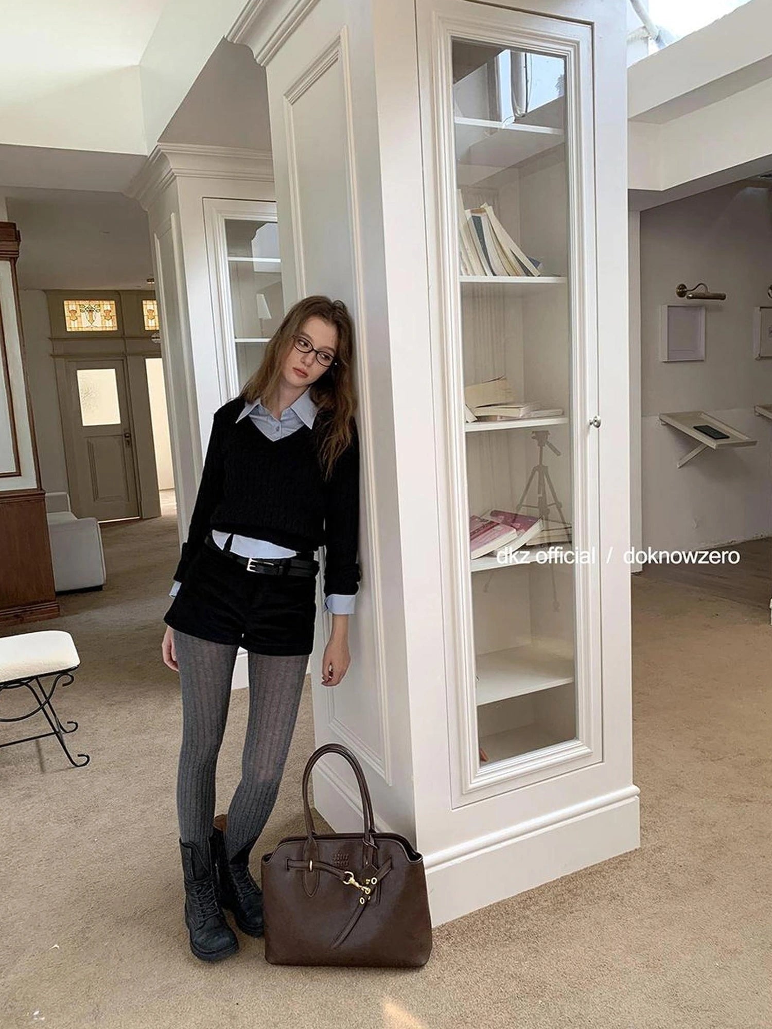DKZ OFFICIAL V-Neck Cable Knit Sweater Women Autumn Winter Retro