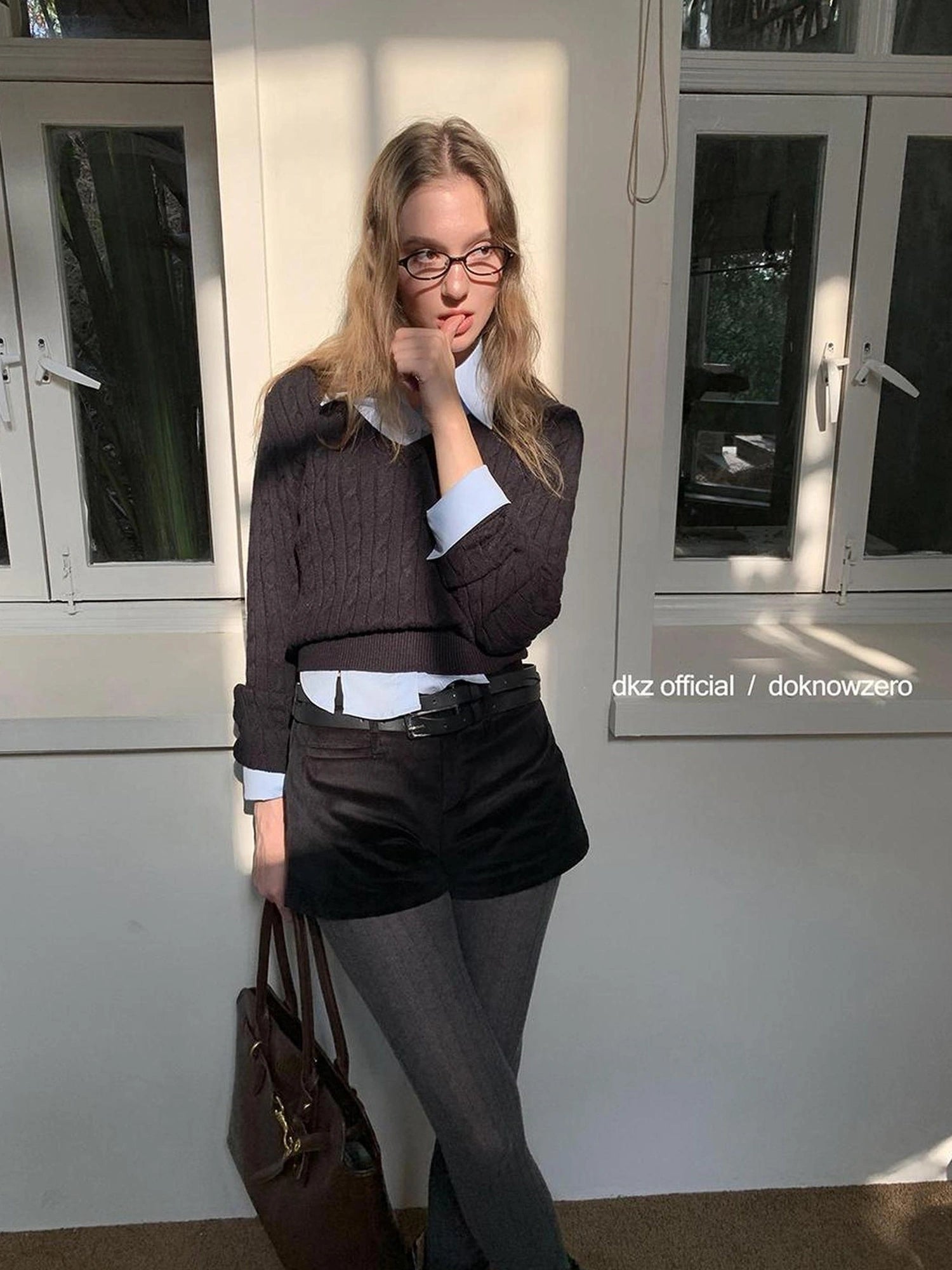 DKZ OFFICIAL V-Neck Cable Knit Sweater Women Autumn Winter Retro