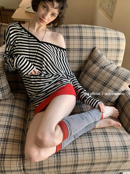 DKZ OFFICIAL V-Neck Color Block Striped Batwing Sleeve Tunic Top