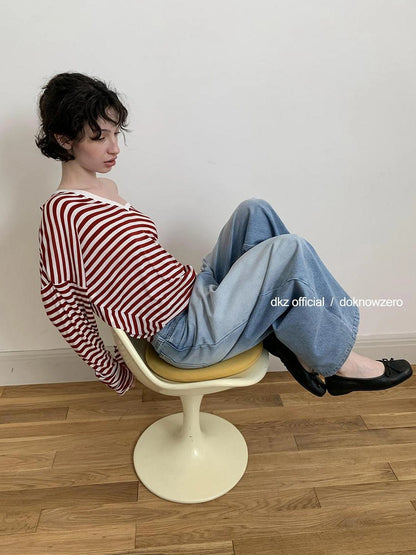 DKZ OFFICIAL V-Neck Color Block Striped Batwing Sleeve Tunic Top