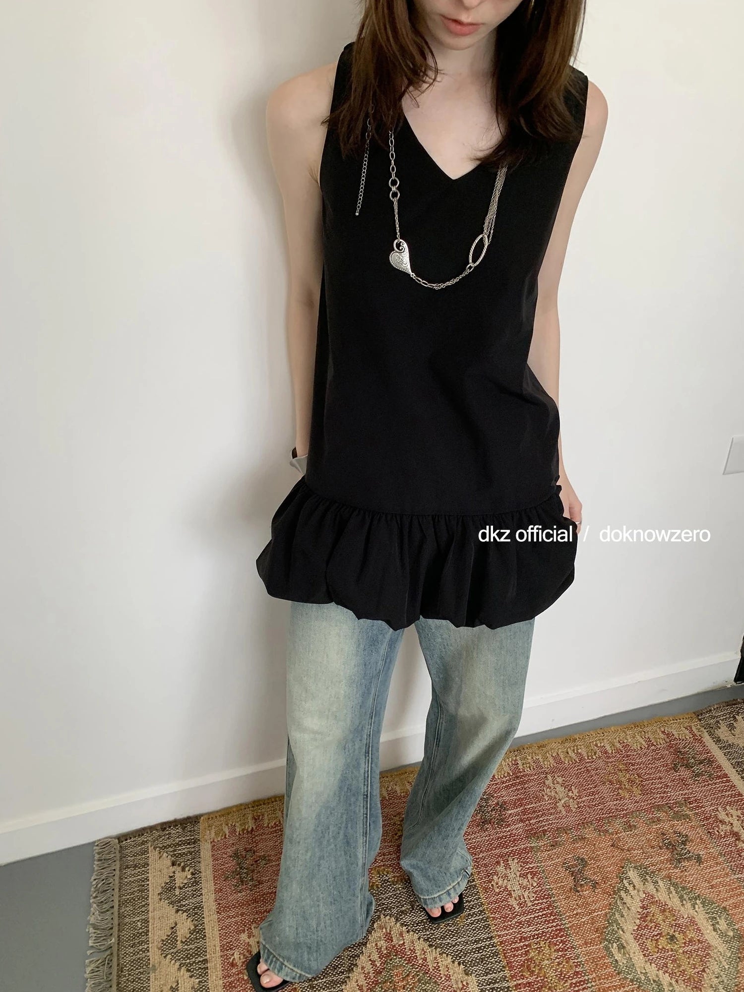 DKZ OFFICIAL V-Neck Flared A-Line Cotton Summer Dress