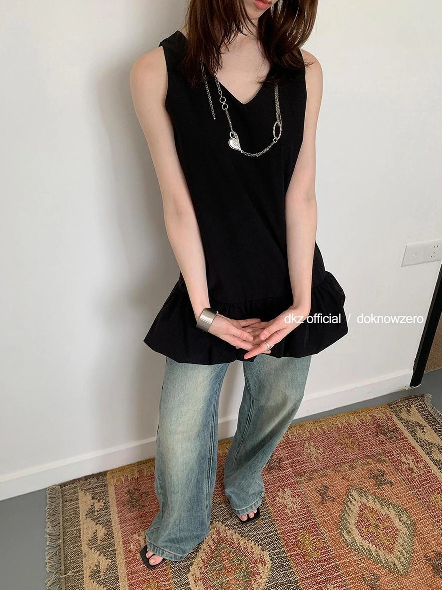 DKZ OFFICIAL V-Neck Flared A-Line Cotton Summer Dress