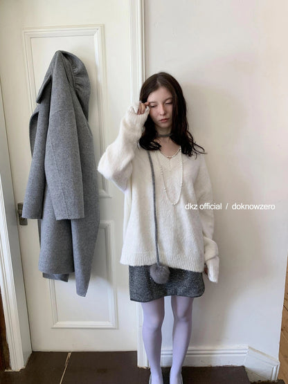 DKZ OFFICIAL V-Neck Lace Trim Knit Sweater Women&