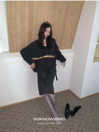 DKZ OFFICIAL V-Neck Sweater With Color Block Stripes