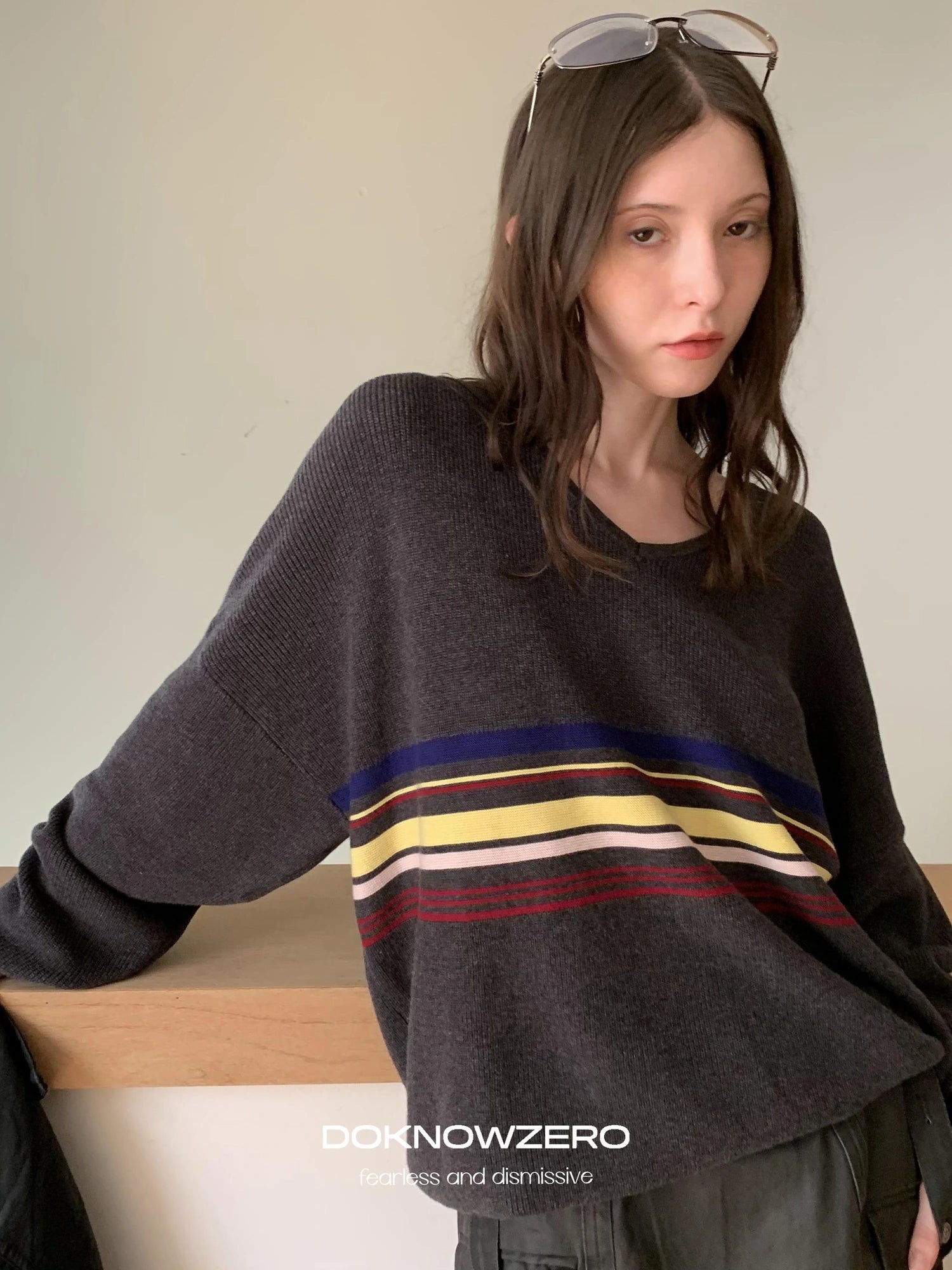 DKZ OFFICIAL V-Neck Sweater With Color Block Stripes