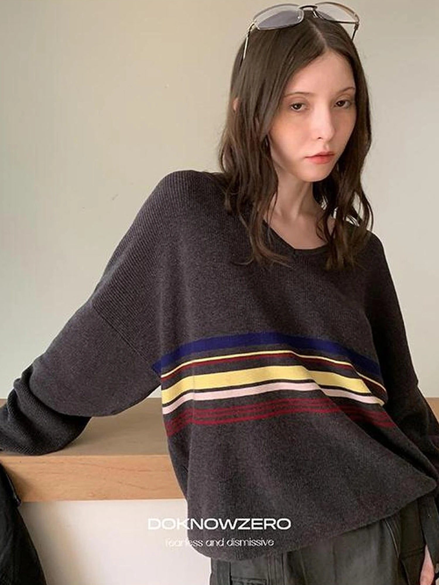 DKZ OFFICIAL V-Neck Sweater With Color Block Stripes