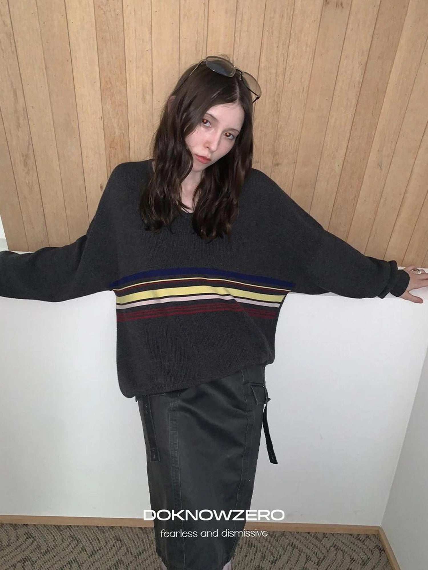 DKZ OFFICIAL V-Neck Sweater With Color Block Stripes