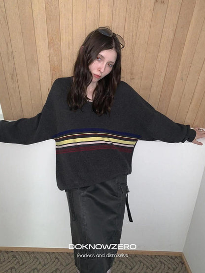 DKZ OFFICIAL V-Neck Sweater With Color Block Stripes