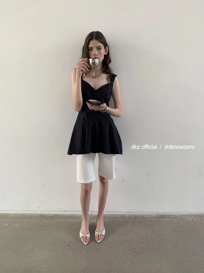 V-Neck Waist-Cinching Black Tank Top