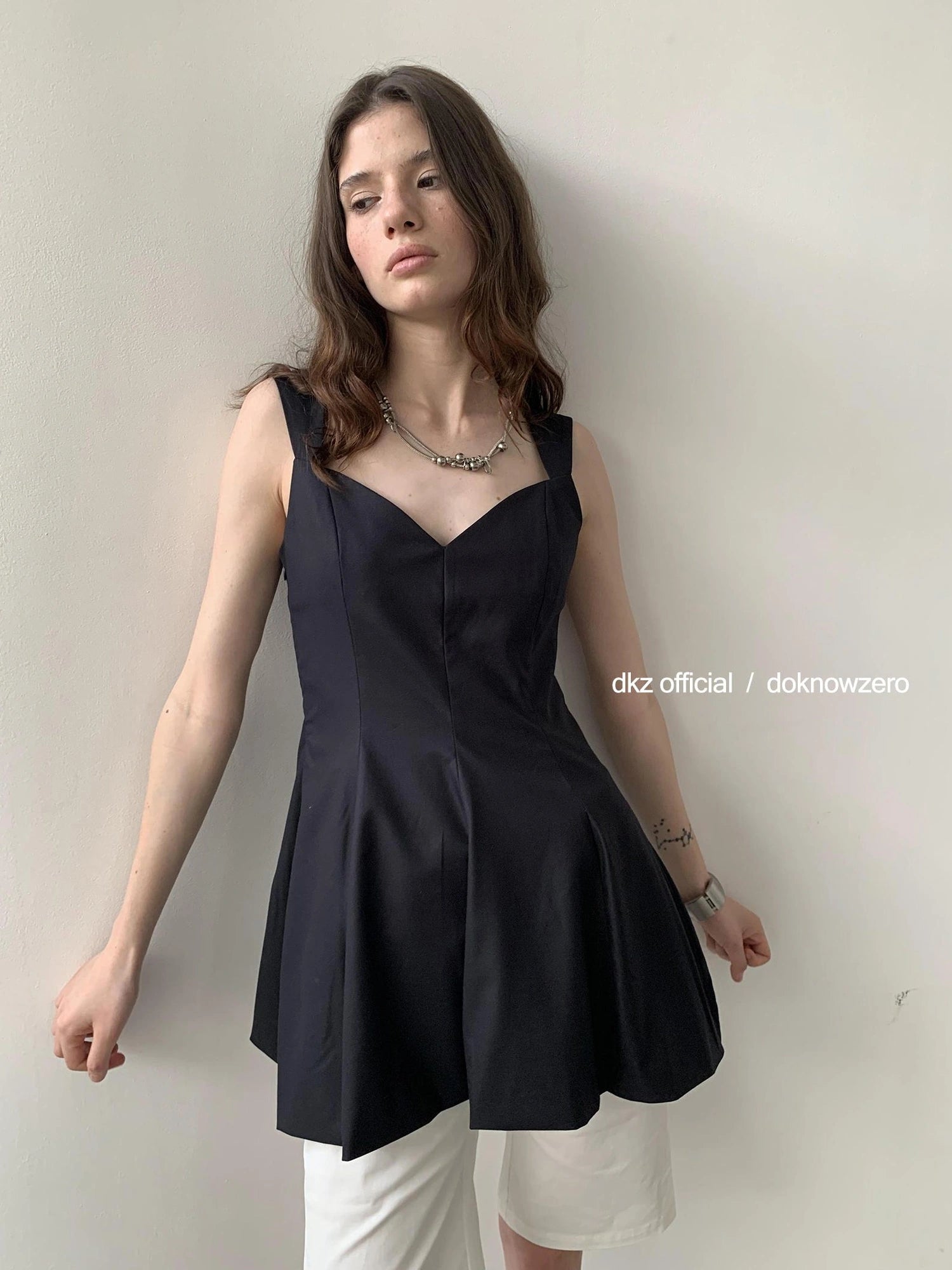 V-Neck Waist-Cinching Black Tank Top