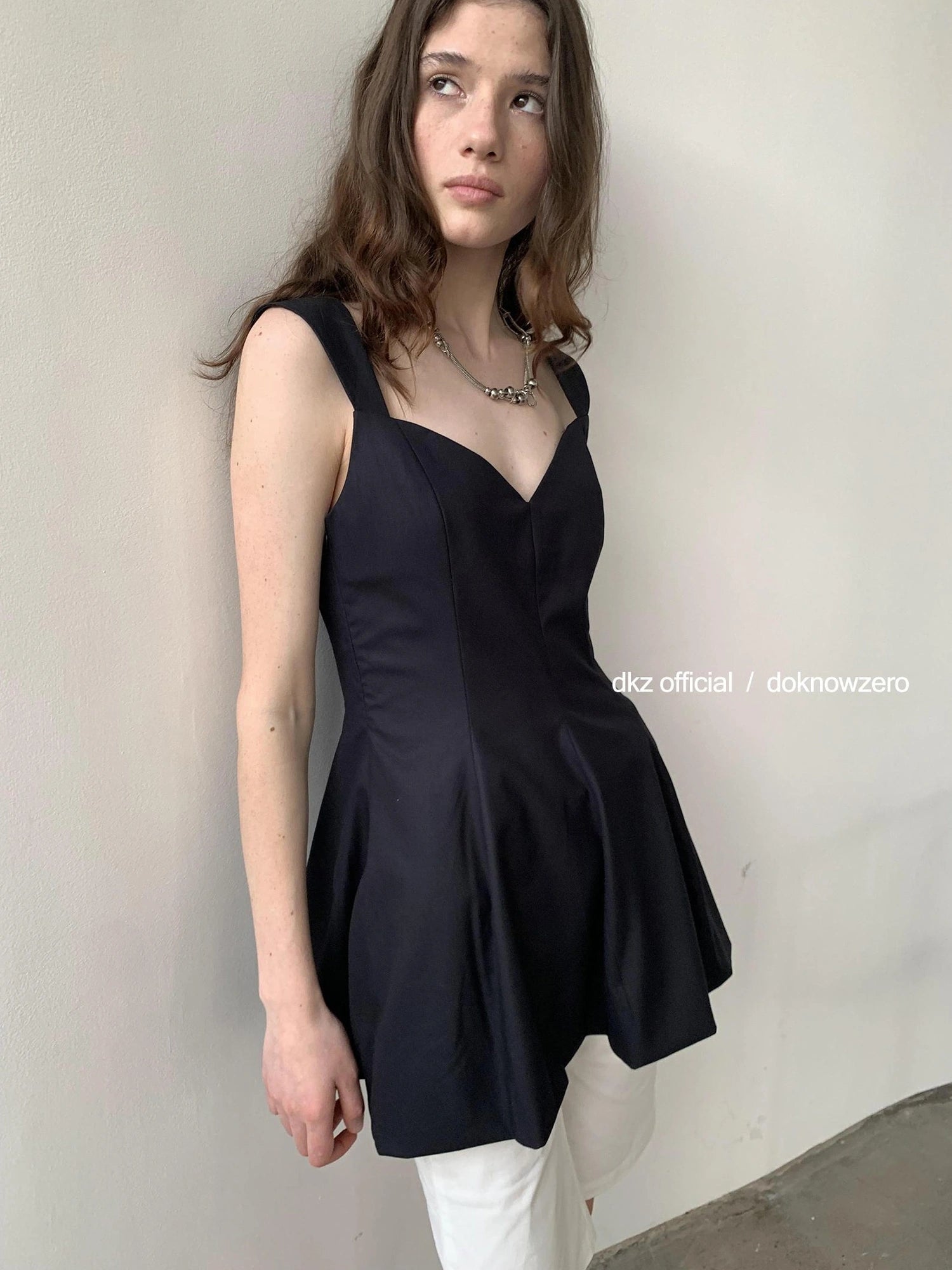 V-Neck Waist-Cinching Black Tank Top