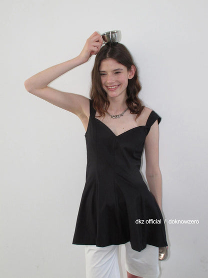 V-Neck Waist-Cinching Black Tank Top