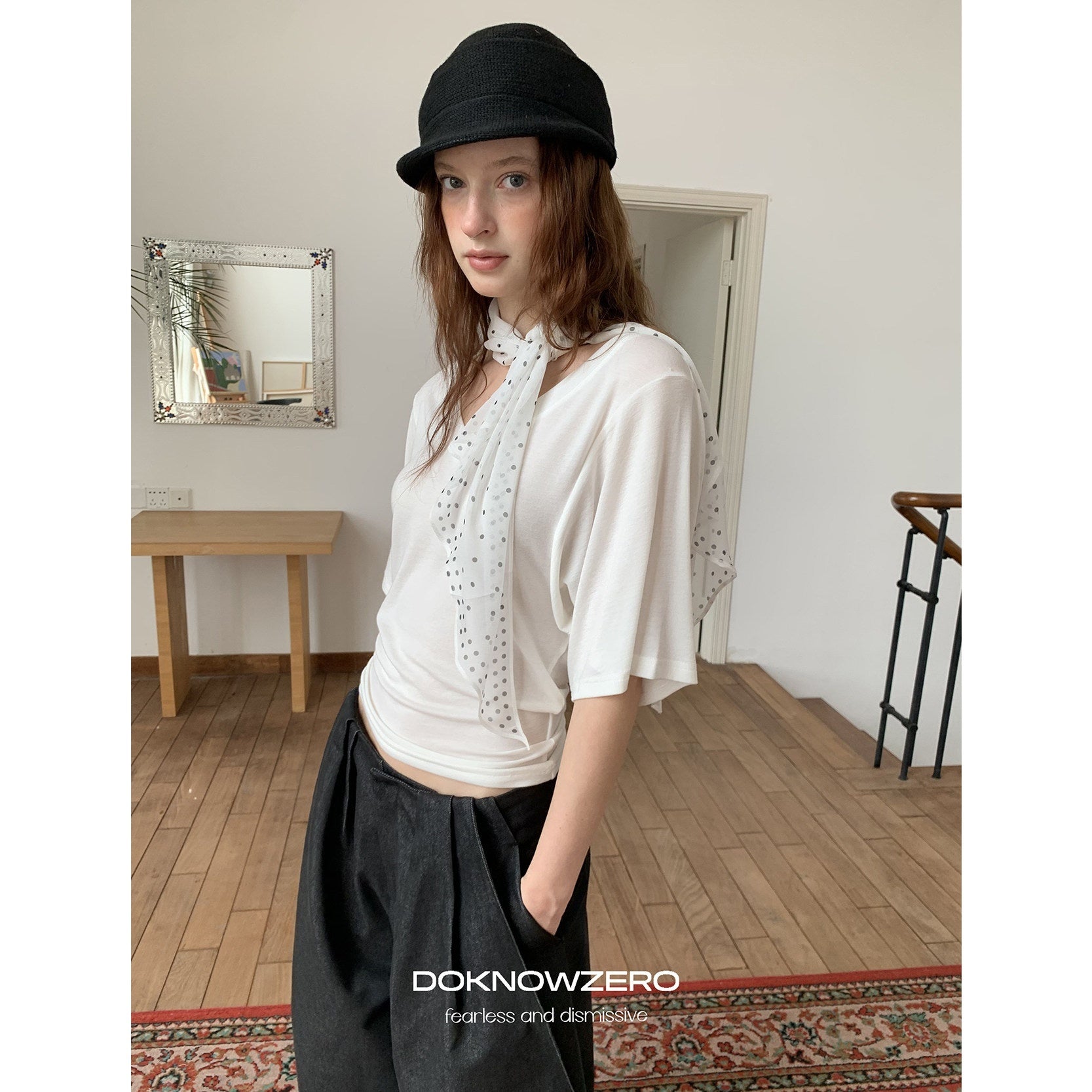 DKZ_OFFICIAL_V-neck_Batwing_Sleeve_Cinched_Waist_Women&