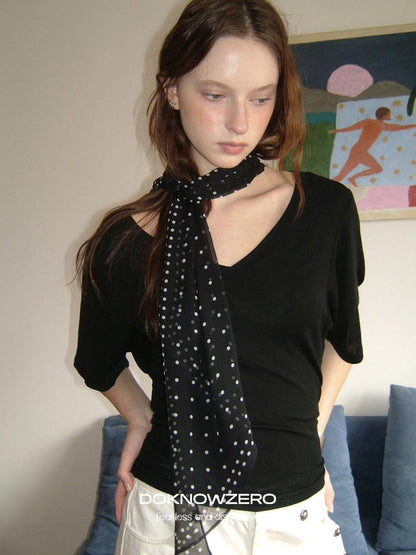 DKZ OFFICIAL V-neck Batwing Sleeve Cinched Waist Women&