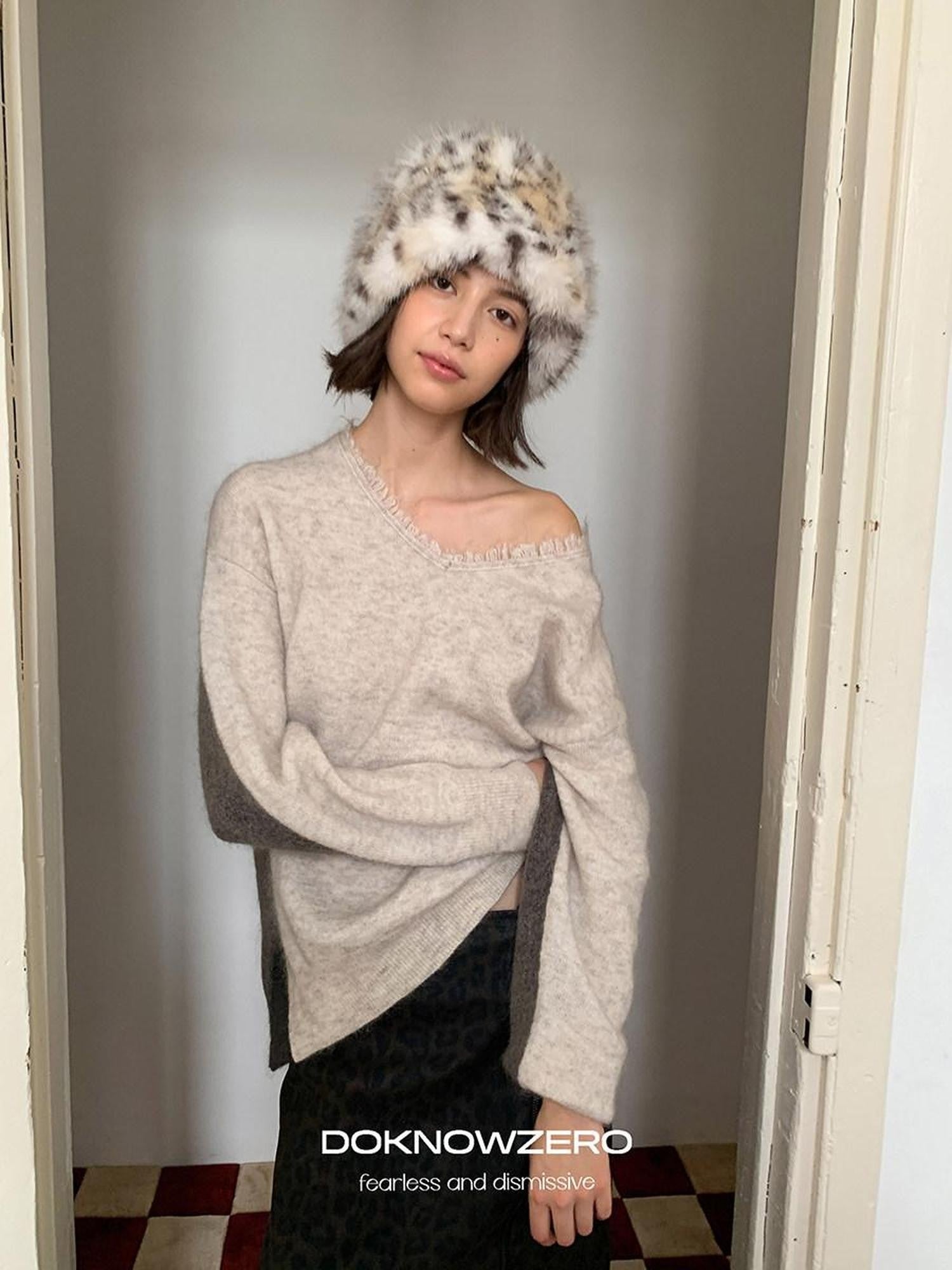DKZ OFFICIAL V-neck Colorblock Relaxed Fit Women&