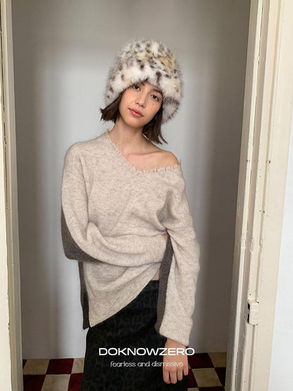 DKZ OFFICIAL V-neck Colorblock Relaxed Fit Women&