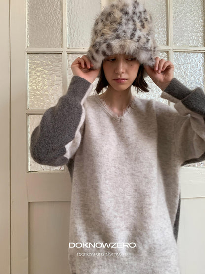 DKZ OFFICIAL V-neck Colorblock Relaxed Fit Women&