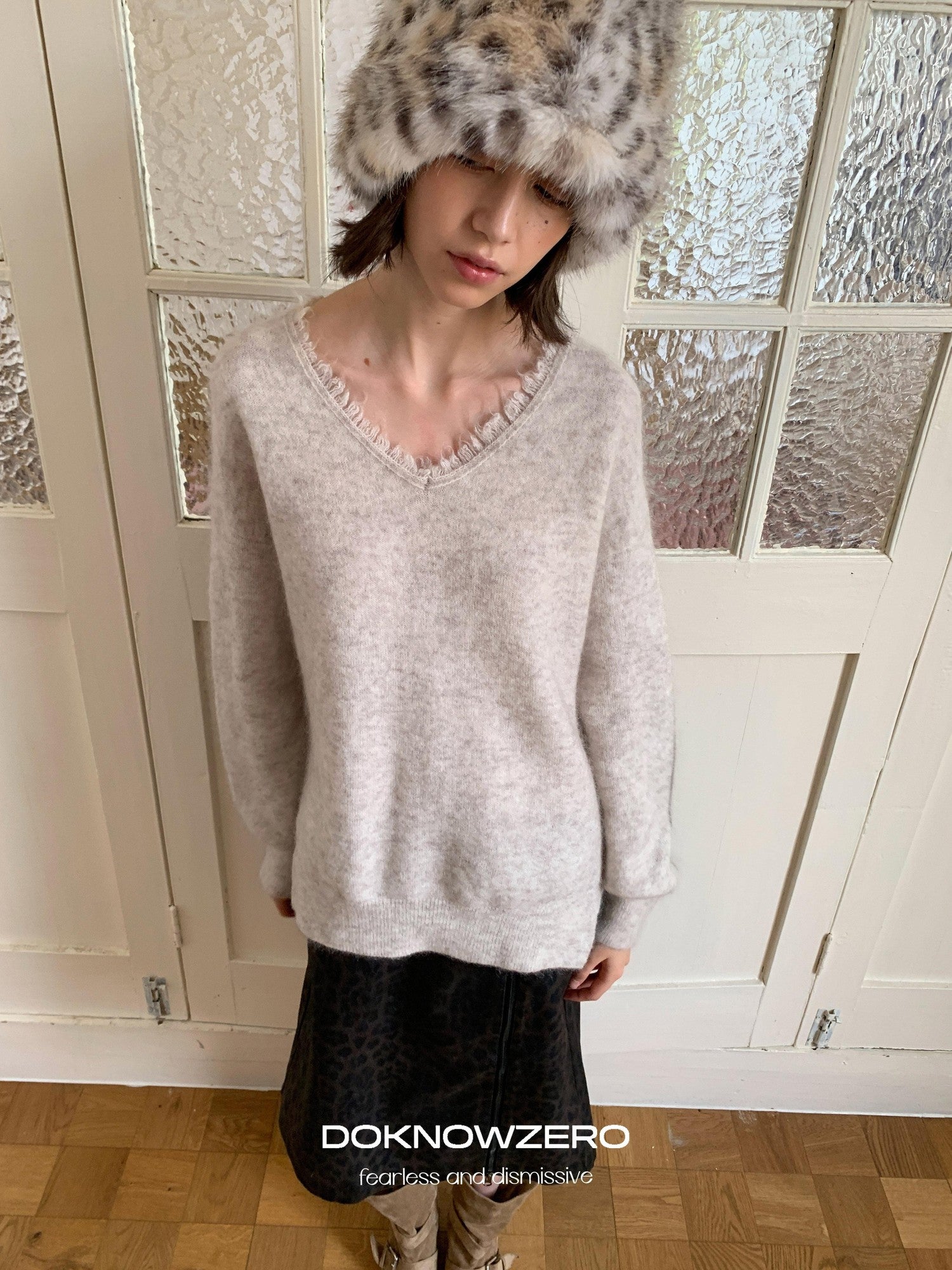 DKZ OFFICIAL V-neck Colorblock Relaxed Fit Women&
