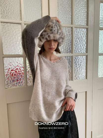 DKZ OFFICIAL V-neck Colorblock Relaxed Fit Women&