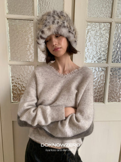 DKZ OFFICIAL V-neck Colorblock Relaxed Fit Women&