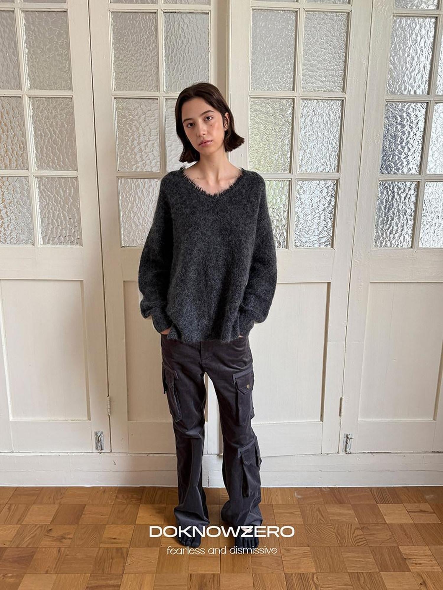 DKZ OFFICIAL V-neck Colorblock Relaxed Fit Women&