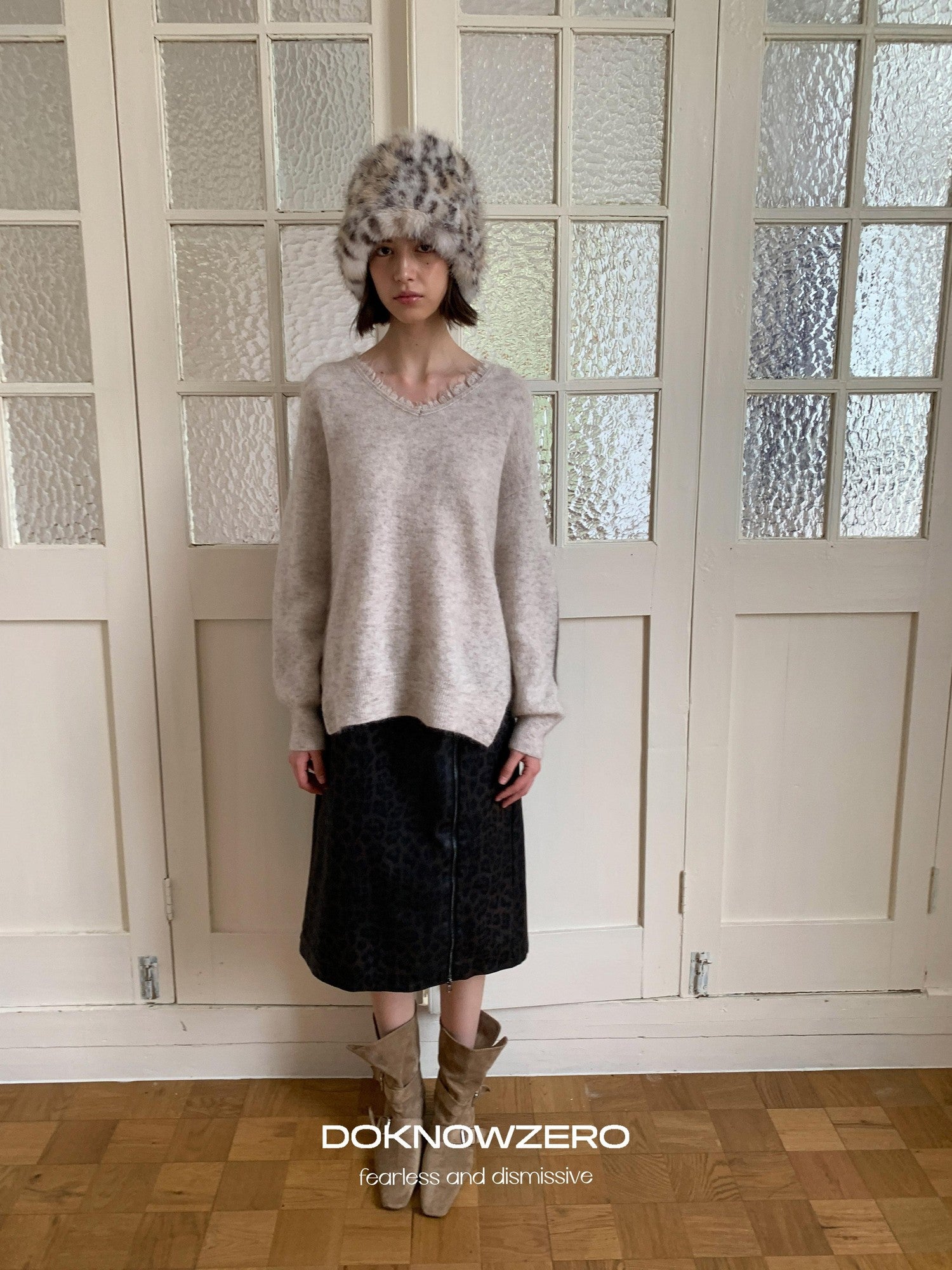 DKZ OFFICIAL V-neck Colorblock Relaxed Fit Women&
