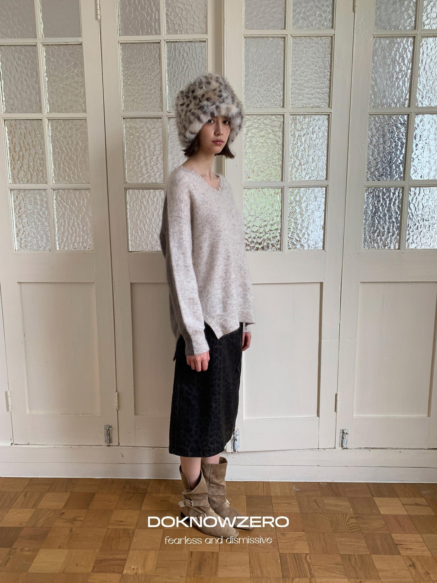 DKZ OFFICIAL V-neck Colorblock Relaxed Fit Women&