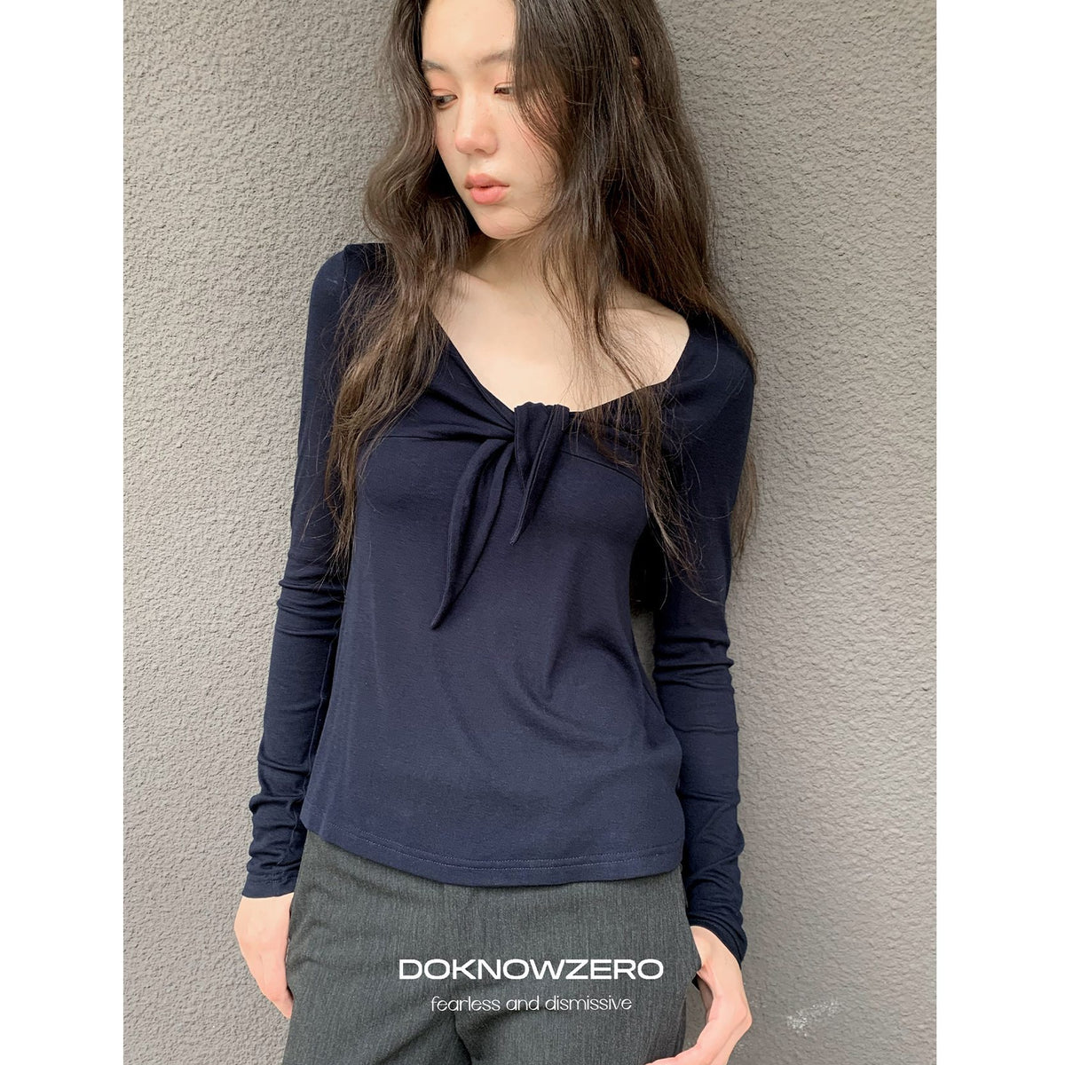 DKZ_OFFICIAL_V-neck_Knotted_A_Line_Slim_Fit_Wool_Blend_Women&