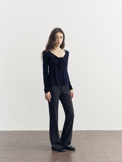 DKZ OFFICIAL V-neck Knotted A Line Slim Fit Wool Blend Women&