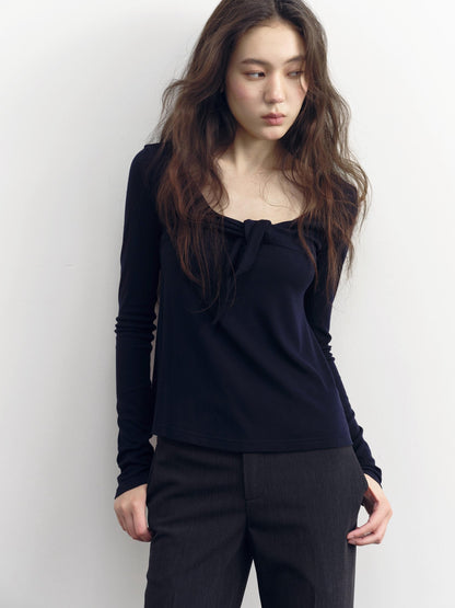 DKZ OFFICIAL V-neck Knotted A Line Slim Fit Wool Blend Women&