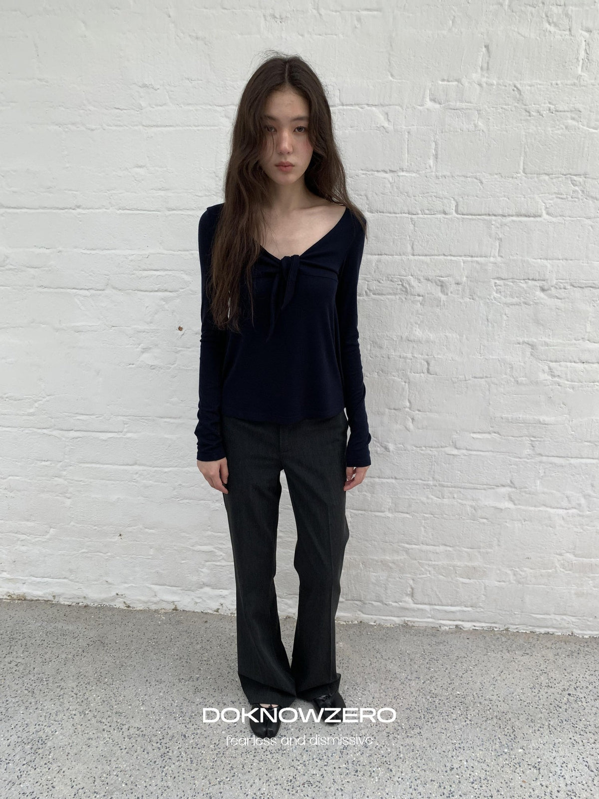 DKZ OFFICIAL V-neck Knotted A Line Slim Fit Wool Blend Women&